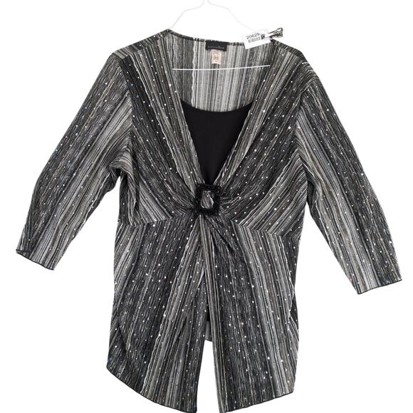 Brittany Black Sequin Shimmer Striped Buckle Front Blouse Women's Plus 3X Glam - Picture 1 of 10